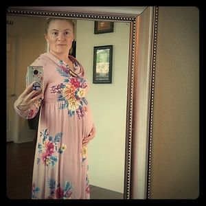 Mother Bee Maternity Cowl Neck Long Sleeve Dress